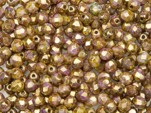 Czech Fire-Polish Bead 4mm Opaque Gold and Smoky Topaz Luster (50pc strand) by Starman Czech Fire-Polish Bead 4mm Opaque Gold and Smoky Topaz Luster (50pc strand) by Starman