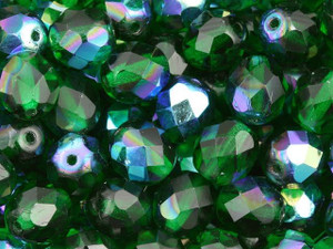Czech Fire-Polish Bead 8mm Emerald AB (25pc Strand) by Starman Czech Fire-Polish Bead 8mm Emerald AB (25pc Strand) by Starman