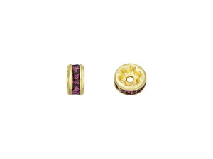 Gold-Plated 4.5mm Amethyst Rhinestone Rondelle Spacer Bead Gold-Plated 4.5mm Amethyst Rhinestone Rondelle Spacer Bead