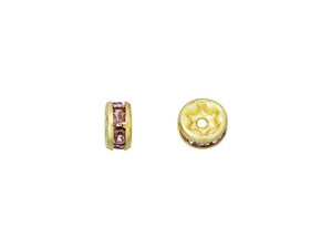Gold-Plated 4.5mm Light Amethyst Rhinestone Rondelle Spacer Bead Gold-Plated 4.5mm Light Amethyst Rhinestone Rondelle Spacer Bead