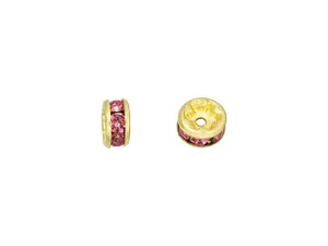 Gold-Plated 4.5mm Rosaline Rhinestone Rondelle Spacer Bead Gold-Plated 4.5mm Rosaline Rhinestone Rondelle Spacer Bead