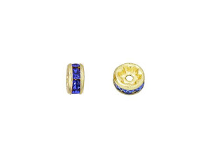 Gold-Plated 4.5mm Sapphire Rhinestone Rondelle Spacer Bead Gold-Plated 4.5mm Sapphire Rhinestone Rondelle Spacer Bead