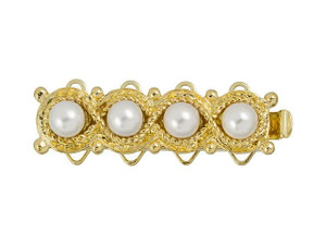 Gold-Plated 4-Strand White Pearl Roped Box Clasp Gold-Plated 4-Strand White Pearl Roped Box Clasp