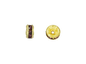 Gold-Plated 5mm Amethyst Rhinestone Rondelle Spacer Bead Gold-Plated 5mm Amethyst Rhinestone Rondelle Spacer Bead