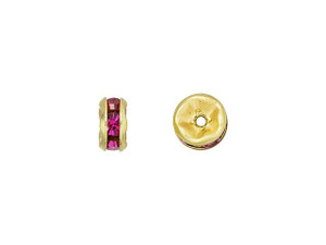 Gold-Plated 5mm Fuchsia Rhinestone Rondelle Spacer Bead Gold-Plated 5mm Fuchsia Rhinestone Rondelle Spacer Bead