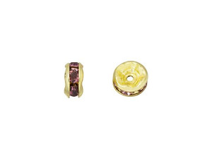 Gold-Plated 5mm Light Amethyst Rhinestone Rondelle Spacer Bead Gold-Plated 5mm Light Amethyst Rhinestone Rondelle Spacer Bead