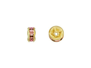 Gold-Plated 5mm Light Rosaline Rhinestone Rondelle Spacer Bead Gold-Plated 5mm Light Rosaline Rhinestone Rondelle Spacer Bead