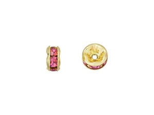 Gold-Plated 5mm Rosaline Rhinestone Rondelle Spacer Bead Gold-Plated 5mm Rosaline Rhinestone Rondelle Spacer Bead