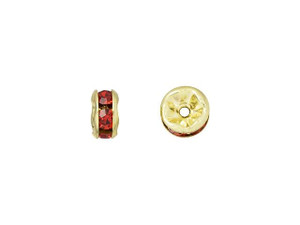 Gold-Plated 5mm Siam Ruby Rhinestone Rondelle Spacer Bead Gold-Plated 5mm Siam Ruby Rhinestone Rondelle Spacer Bead