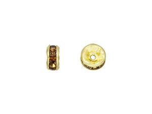 Gold-Plated 5mm Smoky Topaz Rhinestone Rondelle Spacer Bead Gold-Plated 5mm Smoky Topaz Rhinestone Rondelle Spacer Bead