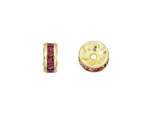 Gold-Plated 6mm Fuchsia Rhinestone Rondelle Spacer Bead Gold-Plated 6mm Fuchsia Rhinestone Rondelle Spacer Bead