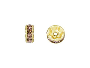 Gold-Plated 6mm Light Amethyst Rhinestone Rondelle Spacer Bead Gold-Plated 6mm Light Amethyst Rhinestone Rondelle Spacer Bead