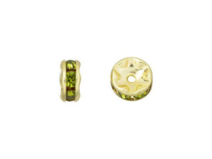 Gold-Plated 6mm Olivine Rhinestone Rondelle Spacer Bead Gold-Plated 6mm Olivine Rhinestone Rondelle Spacer Bead