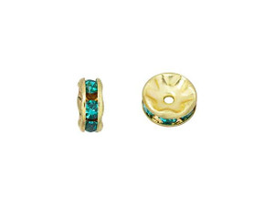 Gold-Plated 6mm Teal Rhinestone Rondelle Spacer Bead Gold-Plated 6mm Teal Rhinestone Rondelle Spacer Bead
