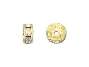 Gold-Plated 7mm Crystal AB Rhinestone Rondelle Spacer Bead Gold-Plated 7mm Crystal AB Rhinestone Rondelle Spacer Bead