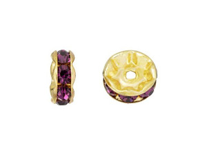 Gold-Plated 8mm Amethyst Rhinestone Rondelle Spacer Bead Gold-Plated 8mm Amethyst Rhinestone Rondelle Spacer Bead