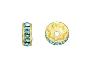 Gold-Plated 8mm Light Sapphire Rhinestone Rondelle Spacer Bead