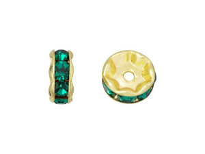 Gold-Plated 8mm Green Emerald Rhinestone Rondelle Spacer Bead Gold-Plated 8mm Green Emerald Rhinestone Rondelle Spacer Bead