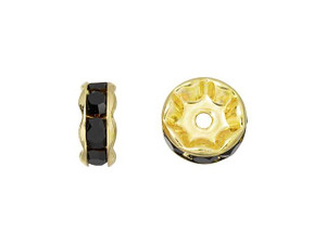 Gold-Plated 8mm Jet Rhinestone Rondelle Spacer Bead Gold-Plated 8mm Jet Rhinestone Rondelle Spacer Bead