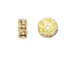 Gold-Plated 8mm Light Rosaline Rhinestone Rondelle Spacer Bead Gold-Plated 8mm Light Rosaline Rhinestone Rondelle Spacer Bead