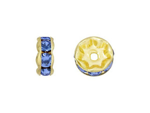 Gold-Plated 8mm Light Sapphire Rhinestone Rondelle Spacer Bead Gold-Plated 8mm Light Sapphire Rhinestone Rondelle Spacer Bead