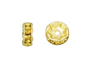 Gold-Plated 8mm Medium Topaz Rhinestone Rondelle Spacer Bead Gold-Plated 8mm Medium Topaz Rhinestone Rondelle Spacer Bead