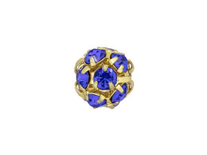 Gold-Plated 8mm Sapphire Rhinestone Ball Bead Gold-Plated 8mm Sapphire Rhinestone Ball Bead
