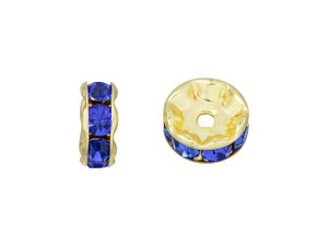 Gold-Plated 8mm Sapphire Rhinestone Rondelle Spacer Bead Gold-Plated 8mm Sapphire Rhinestone Rondelle Spacer Bead