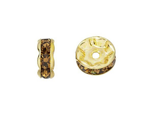 Gold-Plated 8mm Smoky Topaz Rhinestone Rondelle Spacer Bead Gold-Plated 8mm Smoky Topaz Rhinestone Rondelle Spacer Bead