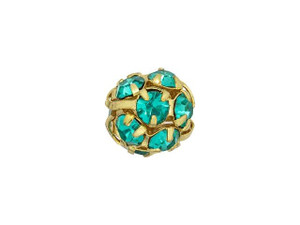 Gold-Plated 8mm Teal Rhinestone Ball Bead Gold-Plated 8mm Teal Rhinestone Ball Bead