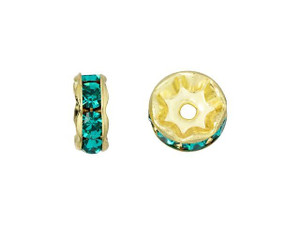 Gold-Plated 8mm Teal Rhinestone Rondelle Spacer Bead Gold-Plated 8mm Teal Rhinestone Rondelle Spacer Bead
