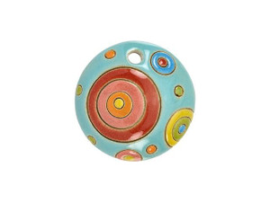 Golem Design Studio Stoneware Pendant - Red and Yellow on Blue Circles Design Golem Design Studio Stoneware Pendant - Red and Yellow on Blue Circles Design