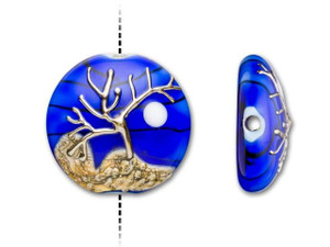 Grace Lampwork Cobalt Blue Tree of Life Lentil Focal Bead Grace Lampwork Cobalt Blue Tree of Life Lentil Focal Bead