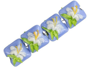 Grace Lampwork White Hibiscus Pillow Bead Strand (4 pcs)