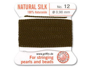Griffin 100% Natural Silk Bead Cord - White #2 With Stainless Steel Needle, 2 Meter Spool