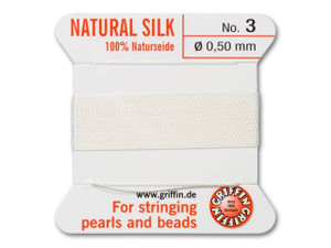 Griffin Bead Cord 100% Silk - No. 3 (0.50mm) White Griffin Bead Cord 100% Silk - No. 3 (0.50mm) White
