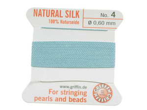 Griffin 100% Natural Silk Bead Cord - White #2 With Stainless Steel Needle, 2 Meter Spool