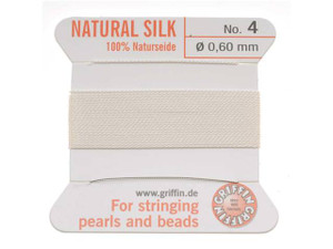 Griffin Bead Cord 100% Silk - No. 4 (0.60mm) White Griffin Bead Cord 100% Silk - No. 4 (0.60mm) White