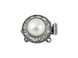 Gunmetal-Plated Large Round Crystal Pearl Rhinestone Clasp Gunmetal-Plated Large Round Crystal Pearl Rhinestone Clasp