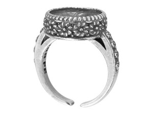 JBB 12mm Antique Silver-Plated Pewter Flower Bezel Adjustable Ring JBB 12mm Antique Silver-Plated Pewter Flower Bezel Adjustable Ring