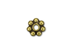 JBB 4mm Antique Brass-Plated Pewter Daisy Spacer Bead JBB 4mm Antique Brass-Plated Pewter Daisy Spacer Bead