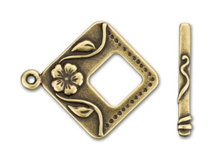 JBB Antique Brass-Plated Pewter Flowers Square Toggle Clasp Set