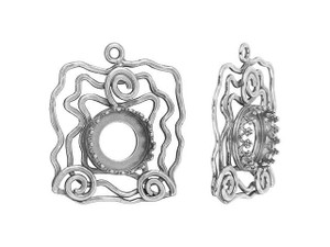 JBB Antique Silver-Plated Brass Abstract Spiral Square Bezel Pendant JBB Antique Silver-Plated Brass Abstract Spiral Square Bezel Pendant