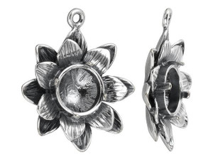 JBB Antique Silver-Plated Brass Flower Stone Setting Charm JBB Antique Silver-Plated Brass Flower Stone Setting Charm