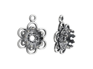 JBB Antique Silver-Plated Brass Round Bezel Flower Charm JBB Antique Silver-Plated Brass Round Bezel Flower Charm
