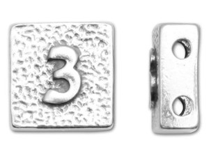 JBB Sterling Silver Two-Hole Number Bead - 3 JBB Sterling Silver Two-Hole Number Bead - 3