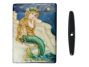 Little Mermaid by Hans Christian Andersen on Black Agate Rectangle Bead Little Mermaid by Hans Christian Andersen on Black Agate Rectangle Bead
