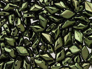 Matubo GemDuo 8 x 5mm Metallic Green Czech Glass 2-Hole Bead 2.5-Inch Tube