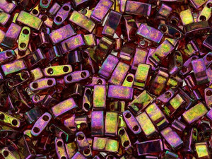 Miyuki 5x2.3mm Transparent Rainbow Luster Rose Gold Half Tila Bead 2.5-Inch Tube