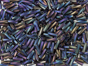 Miyuki 6mm Matte Black AB Twisted Bugle Beads 13g Pack Miyuki 6mm Matte Black AB Twisted Bugle Beads 13g Pack